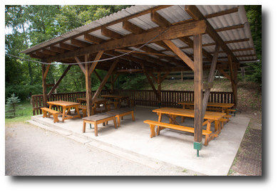 Roofed patio in front of the house